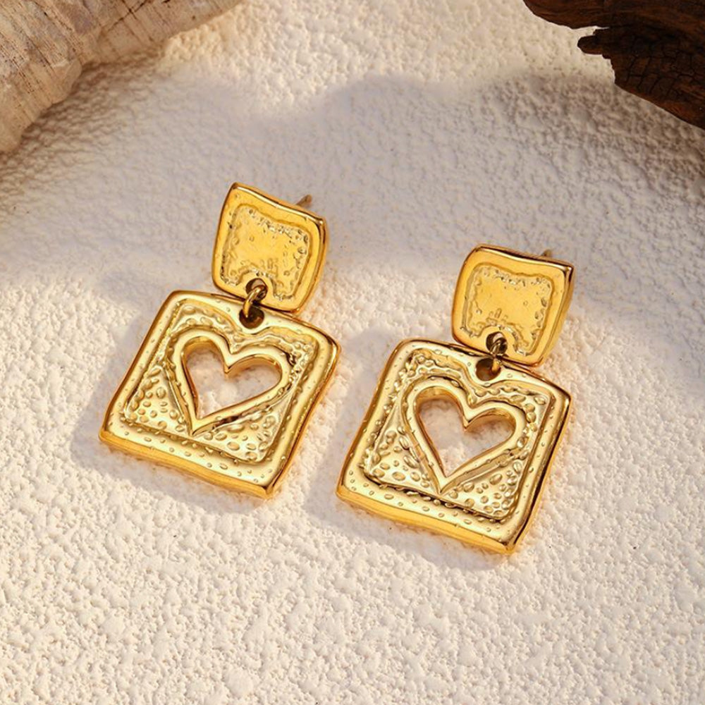 Eclat Heart Square Earrings