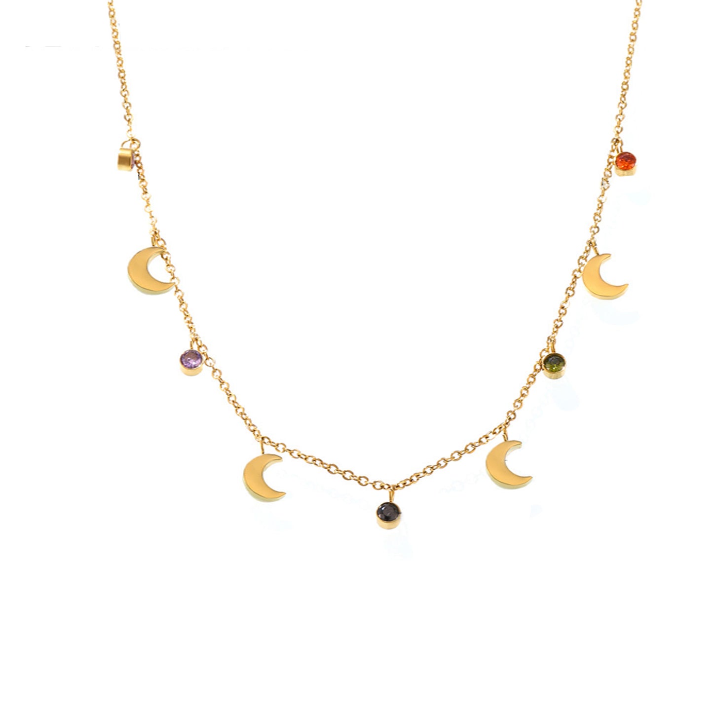 Moon Colorful Diamond Necklace