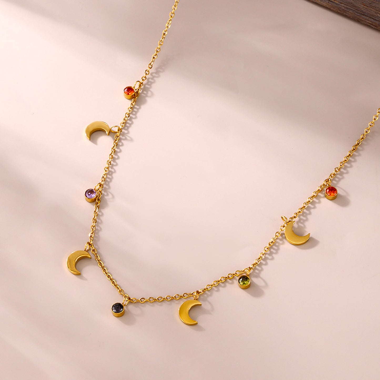 Moon Colorful Diamond Necklace