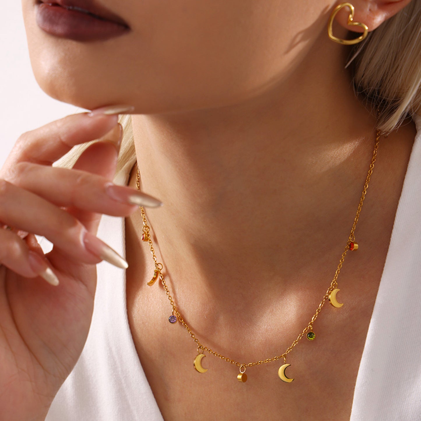 Moon Colorful Diamond Necklace