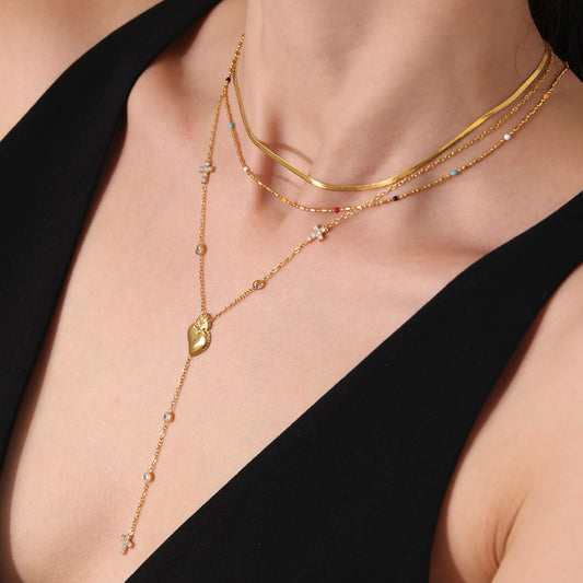 Crown Heart Long Chain Necklace