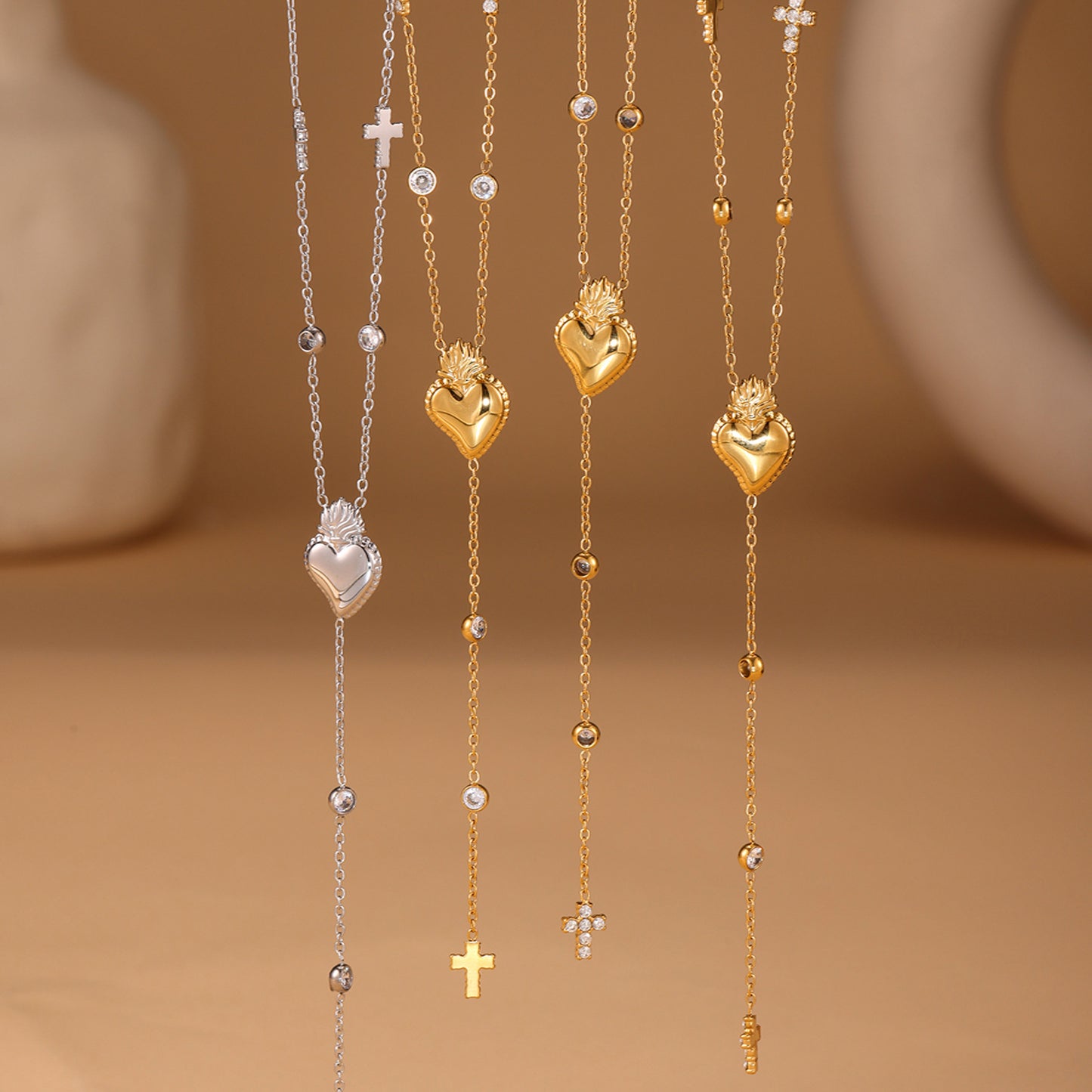 Crown Heart Long Chain Necklace